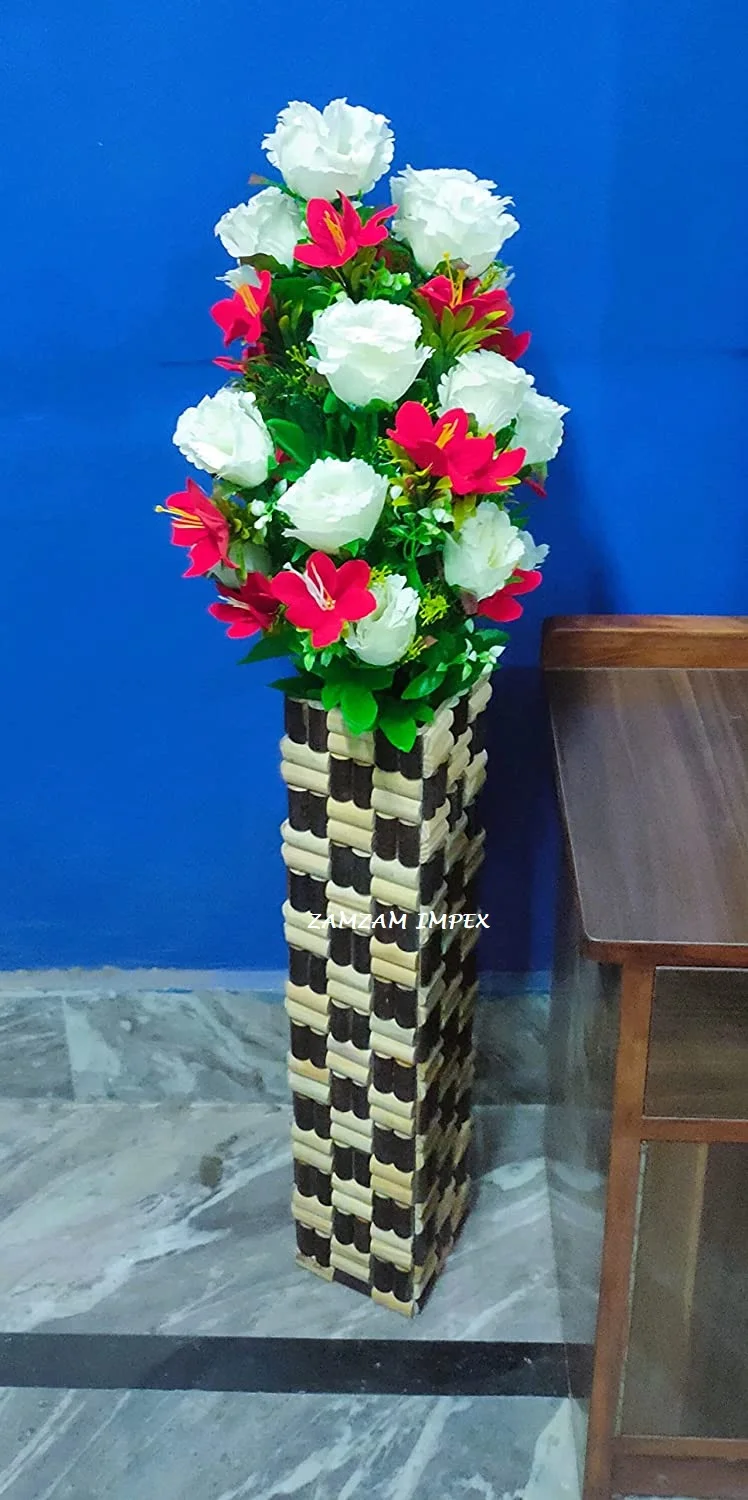 Очень большая белая и черная деревянная ваза для цветов с узором в клетку, ваза для домашнего декора, ваза для гостиной, зала, гостинной, спальни, сада