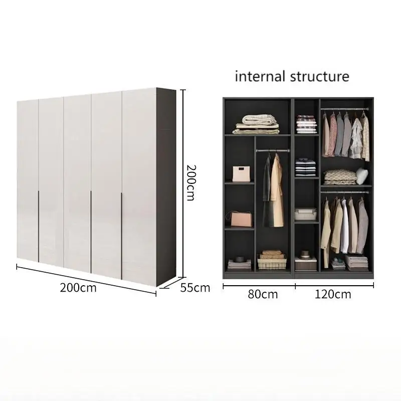 White Glossy Closet Cloakroom Home Bedroom Storage Cabinet Flat Door Wooden Wardrobe