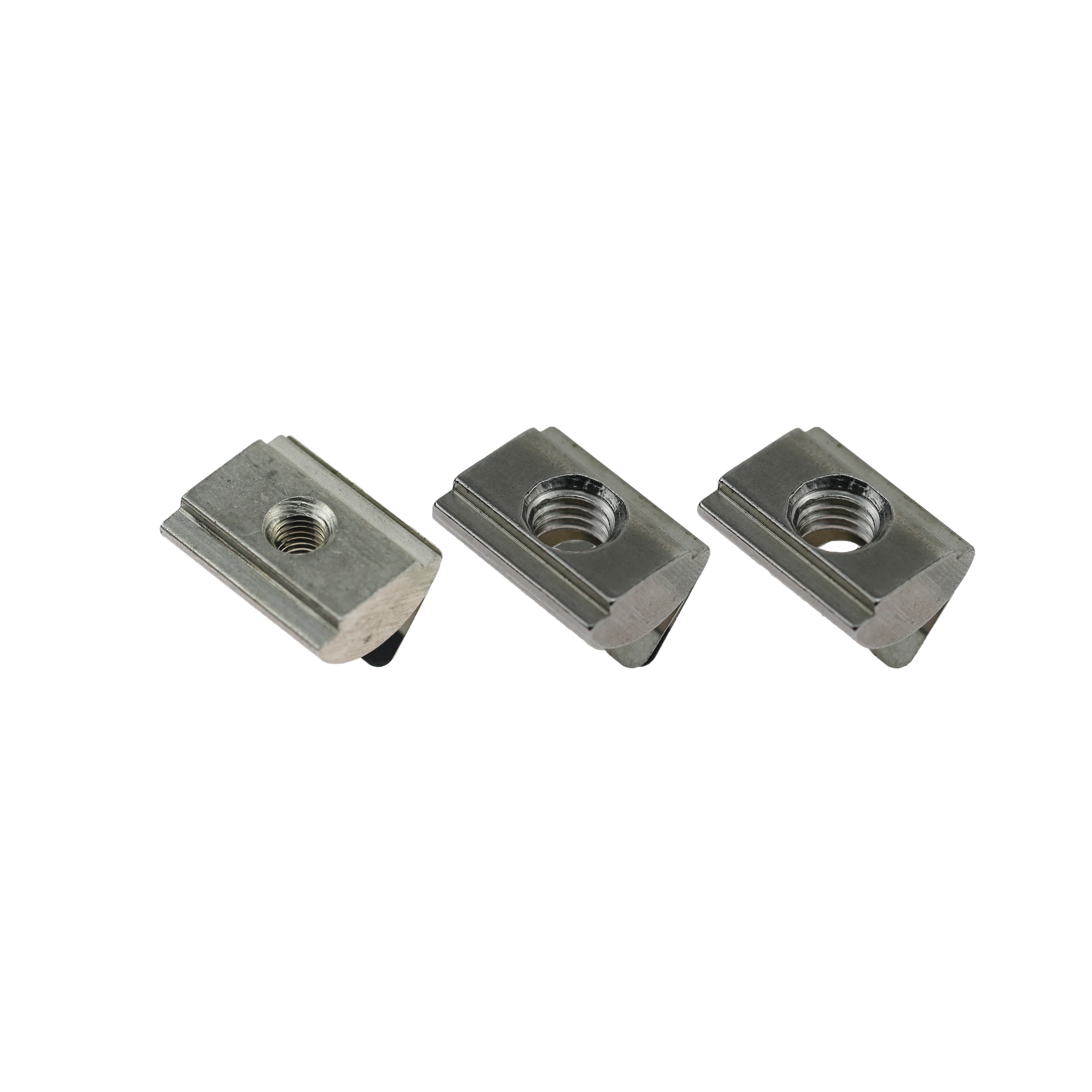 Reel-in T-slot nut in stainless steel 15 x 7.5 mm with spring plate for industrial aluminum profiles 45 x 45 slot 10