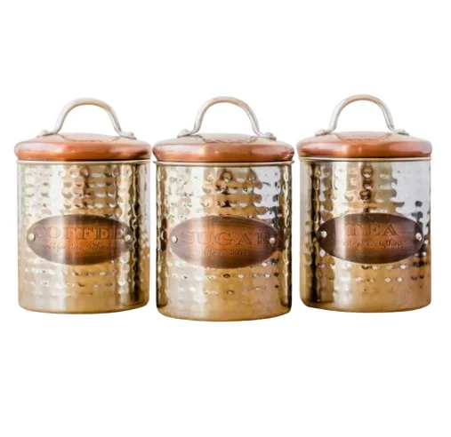 Home Kitchen Shiny Polished Metal Storage Bin Metal Farmhouse Sugar Canister Container Storage Box