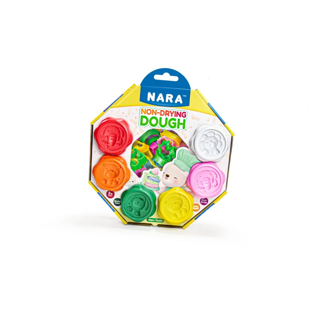 NARA Clay Gift Set 240G Extra Soft Non-Drying 6-Color Play Dough 6 Tubs 1 Roller 16 Cutters Lids Stamp Resin Material Non-Toxic