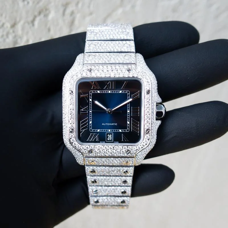 Stainless Steel Natural Studded Diamond Watch VVS Clarity Black Dial Analog Quartz Watches for Sale from India