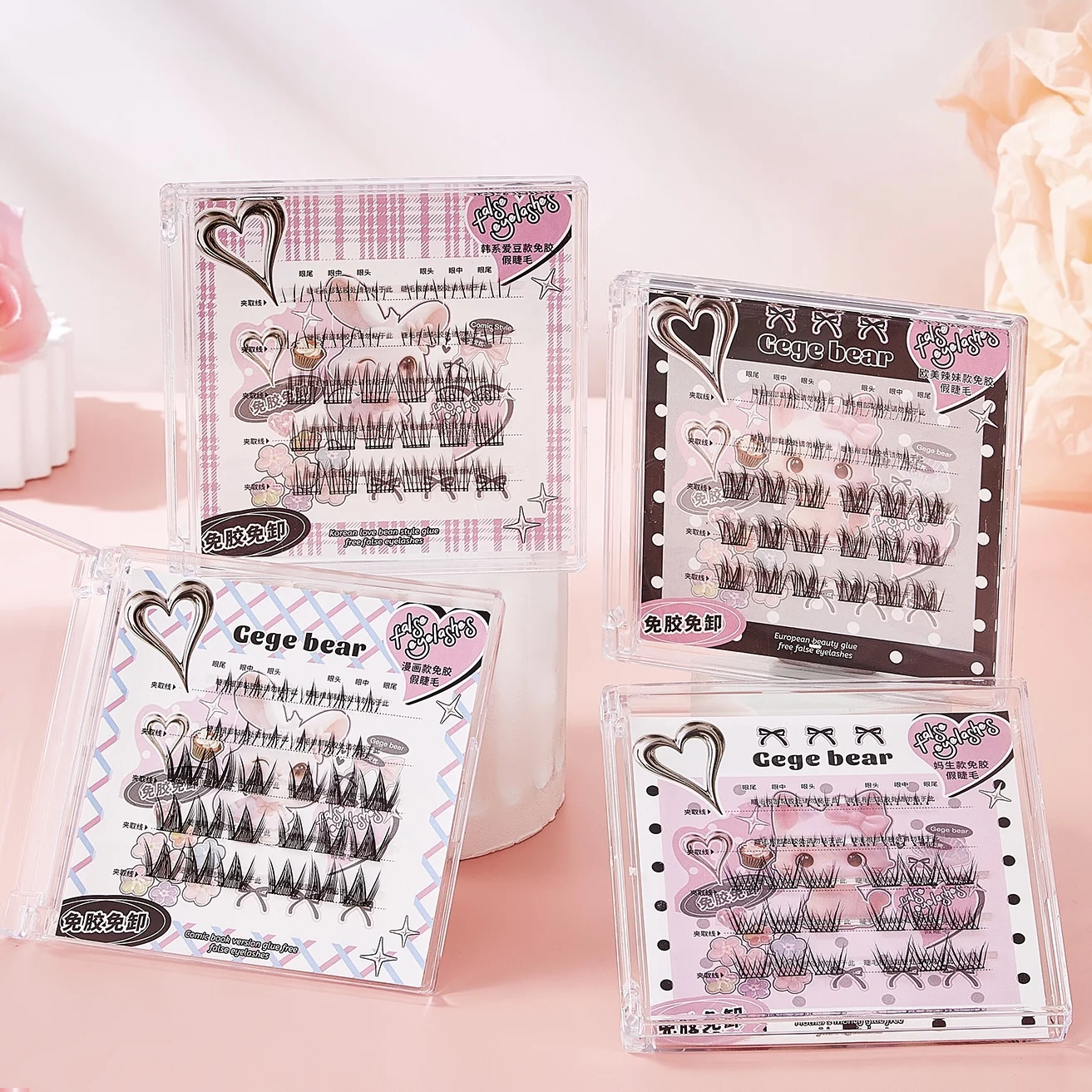 New Design Beginner Friendly Factory Custom Label Natural Thick Fine Stem Diy Mix-length Segmented Glue Free False Eyelashes