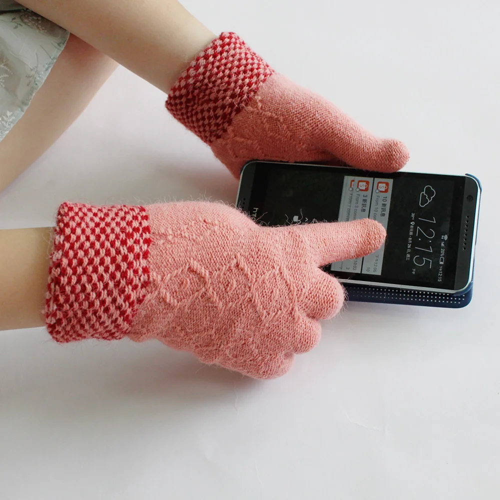 Cable Knitted Touch Screen Winger Warm High  Guality Double Layer Gloves