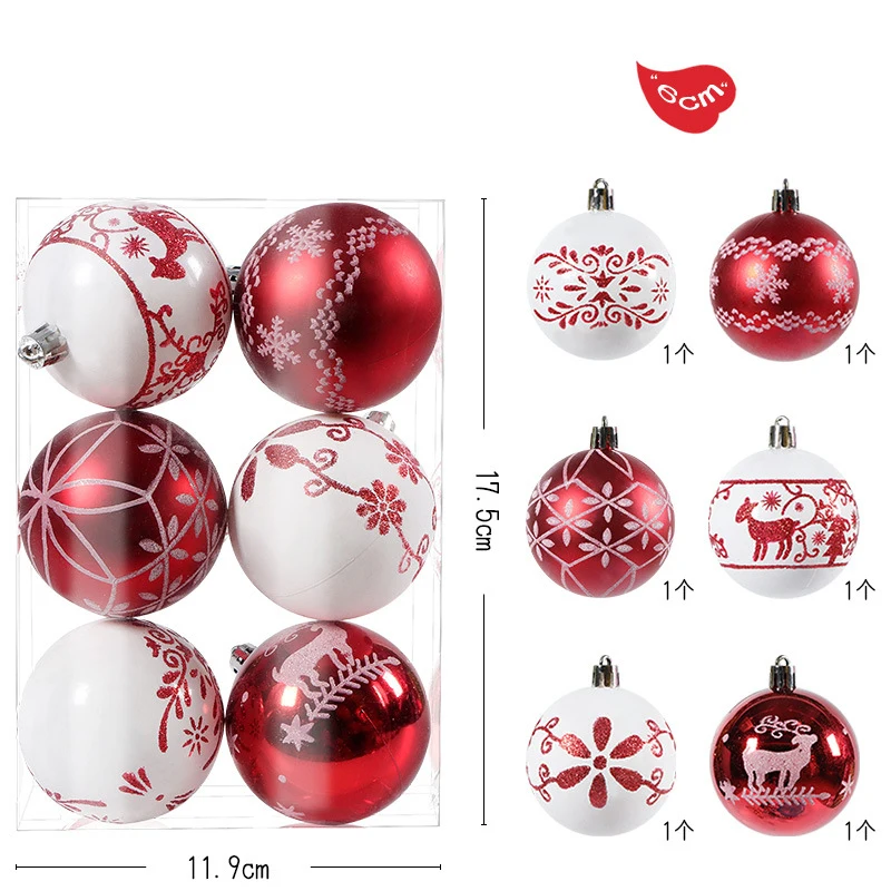 6pcs/box Electroplate Color Painting 6cm Christmas Tree Balls Ornament Christmas Hanging Baubles Decoration Gold Balls