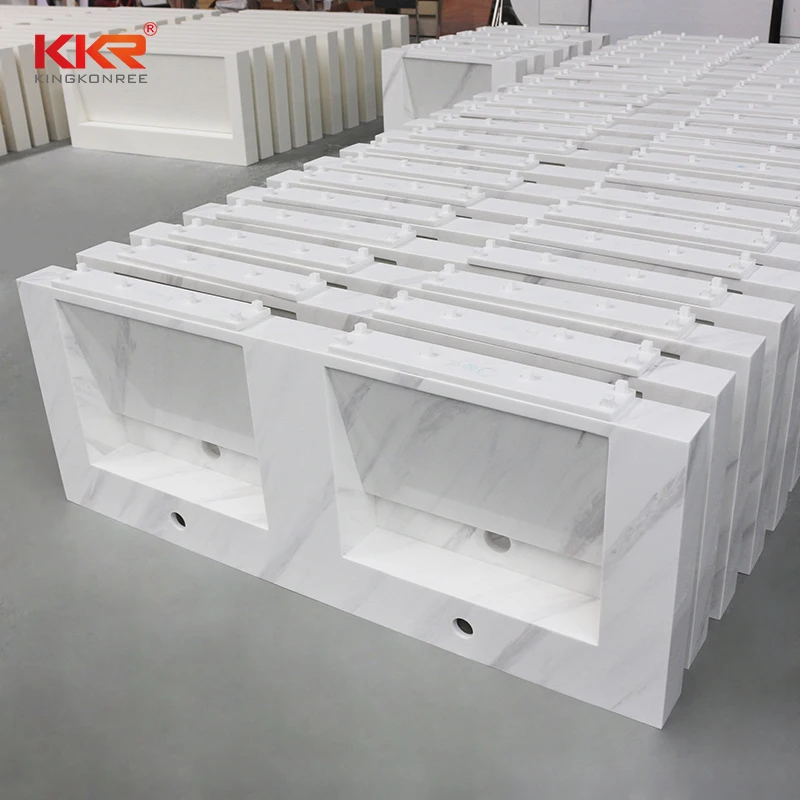 Kkr Marble texture wall hung basin double sink commercial hotel customized wash basin wholesale price