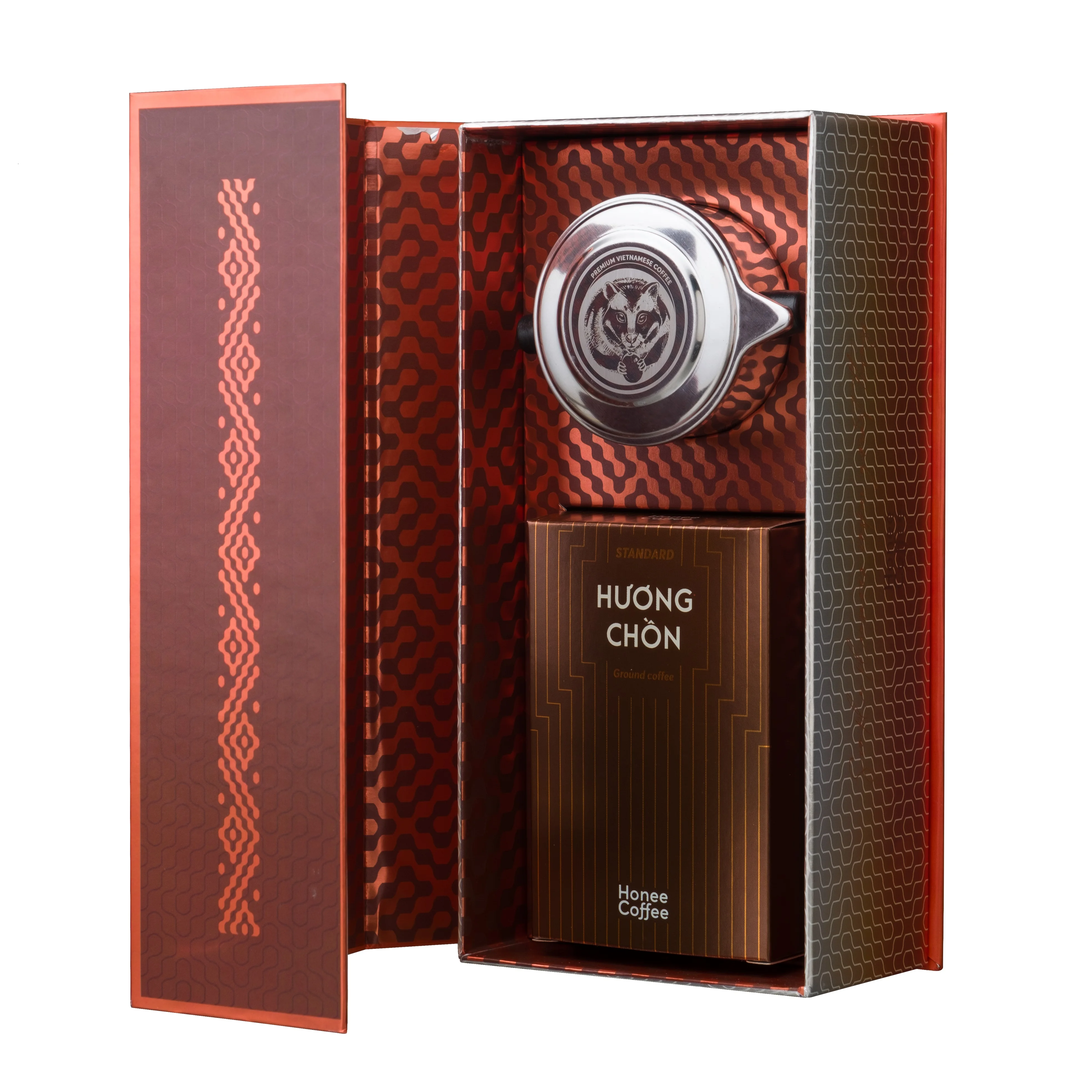 Coffee Giftbox HUONG CHON Premium (150g), 100% Weasel Coffee with Aluminum Filter for high-class gift from Honee Coffee Vietnam
