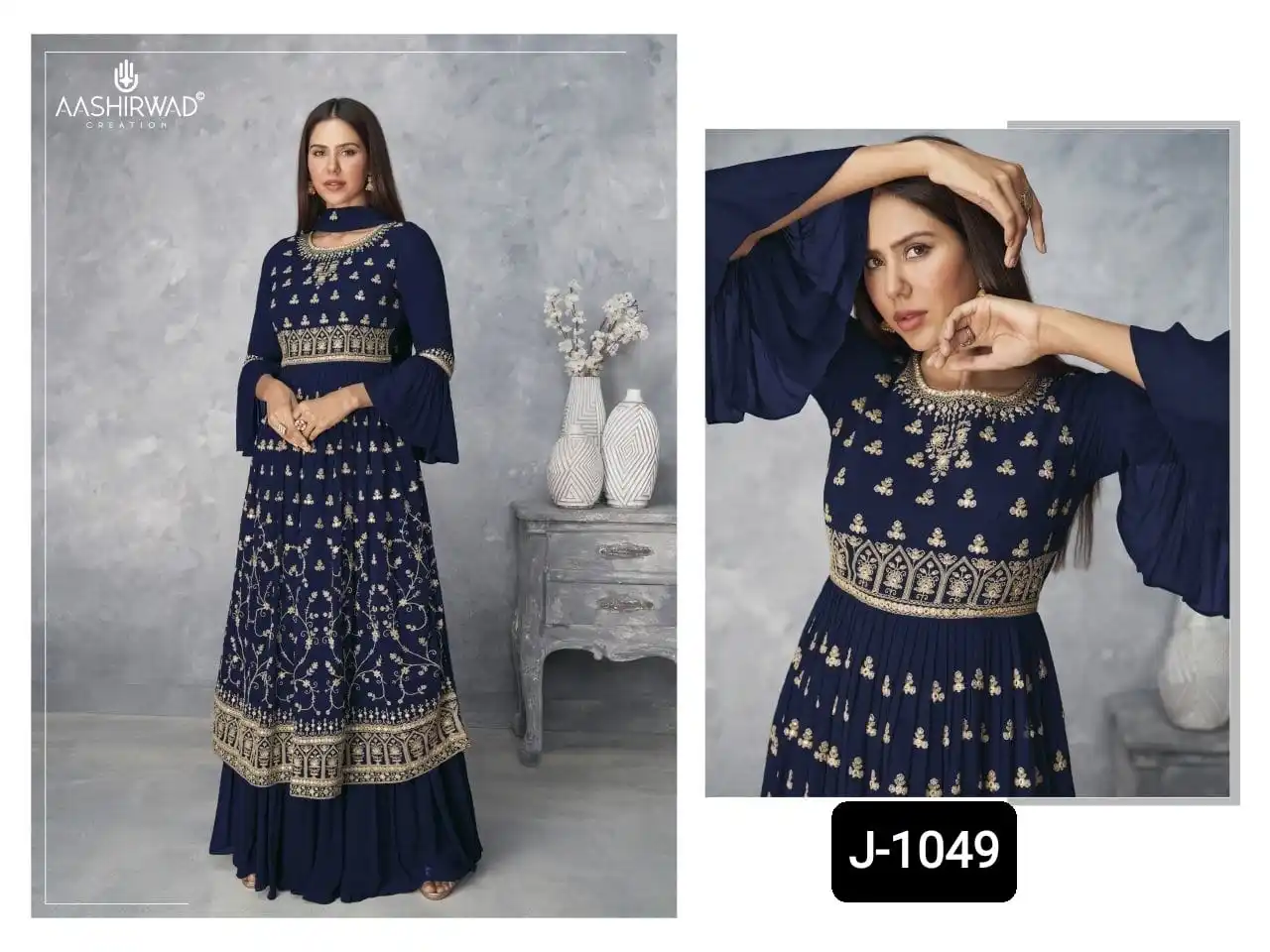 Heavy Ethnic Wear Heavy Faux Georgette with Embroidery Cotton Thread with Badla Work Full Flare Gowns for Women Wear Clothes
