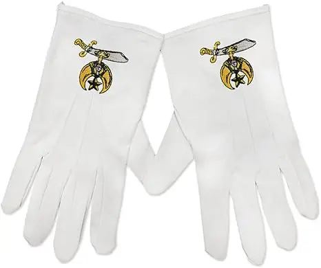 Shriner Symbol Hand Embroidered Cotton Masonic White Gloves freemason gloves