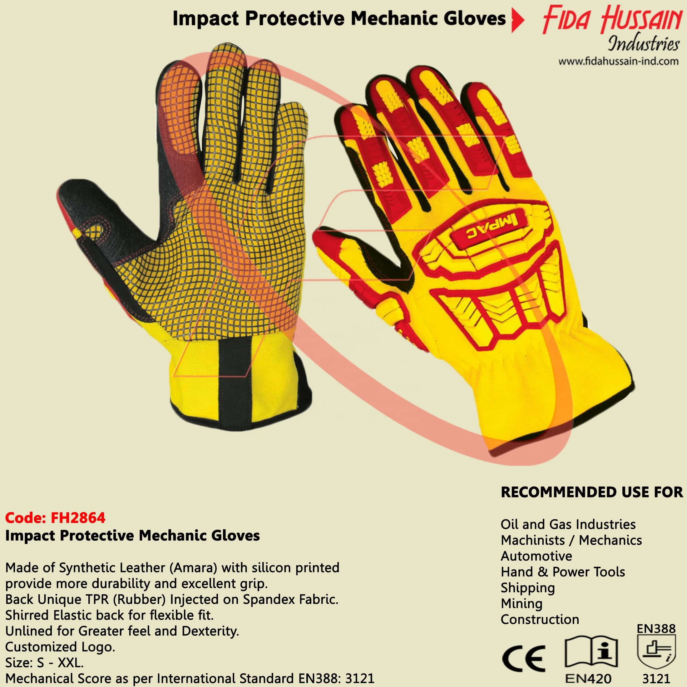 Heavy Duty Industrial Mechanics Anti-Vibration Impact Protection Mechanic Work Gloves Non-Slip For Oilfield Gloves