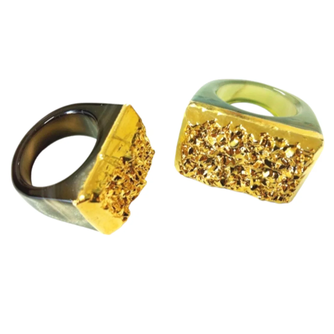 NATURAL BRAZILIAN DRUZY AGATE RINGS PLATED