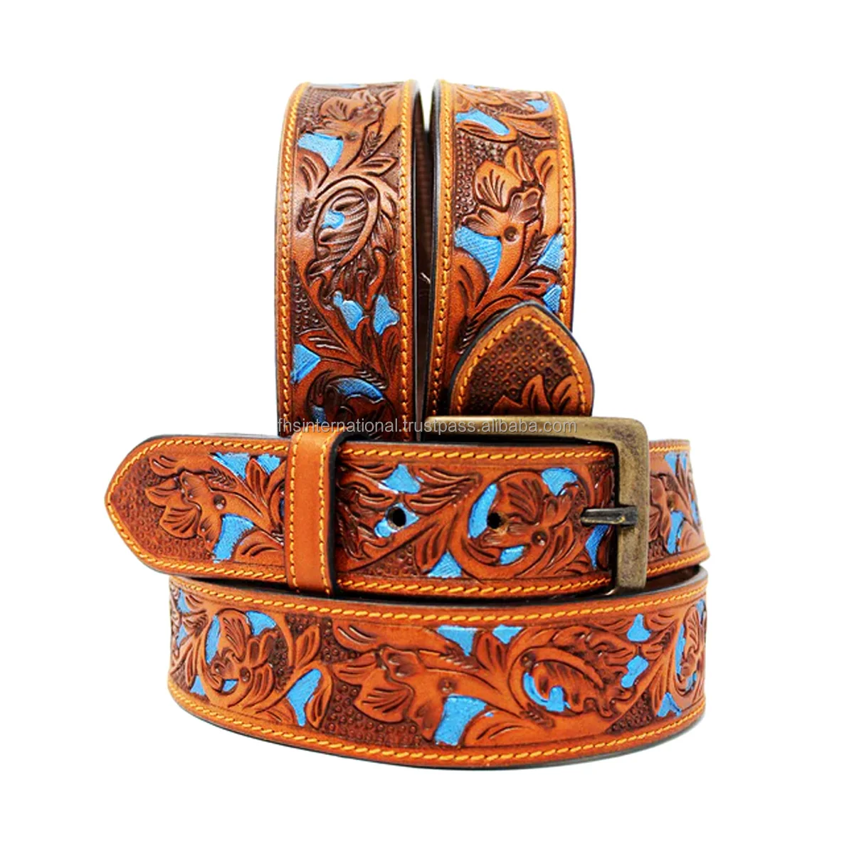 Top Quality Western Cowboy Belt Turquoise Hand Engraved coloured rodeo belts zinc alloy buckle ideal to wear for western fashion