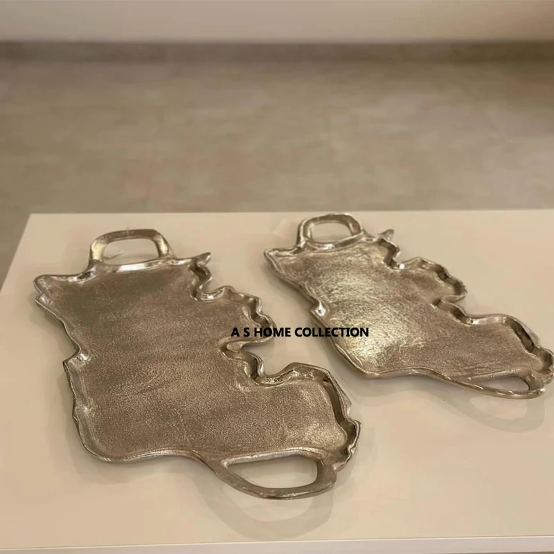 latest design silver plating metal aluminium cheap price popular selling home tableware serving tray set of 2