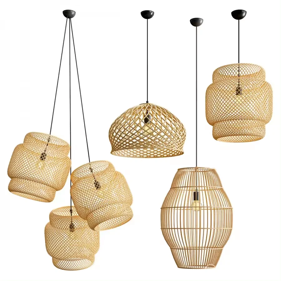 Wholesale Wicker Lamp Shade Handmade Natural Rattan Pendant Light Fixture, Woven Lamp Shade Chandelier, Hanging Ceiling Light