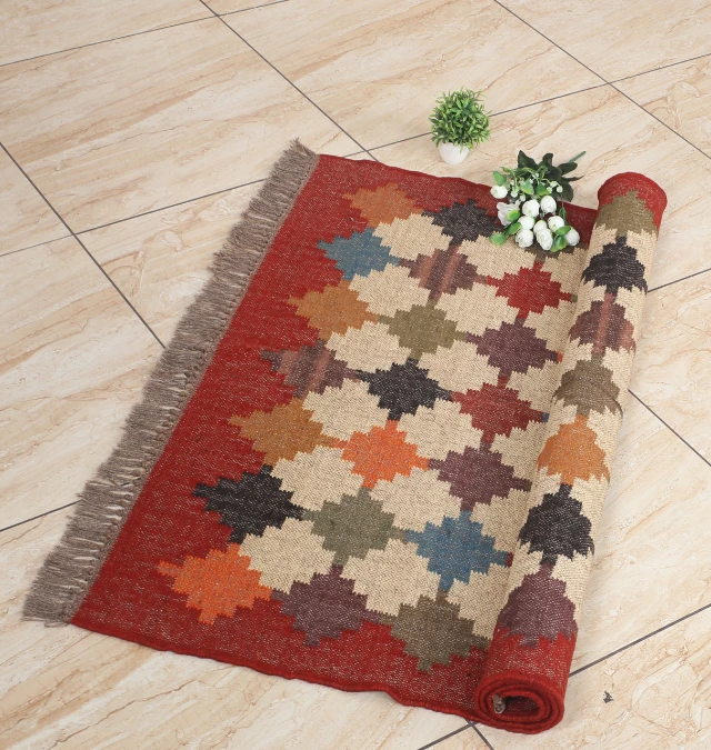 Hand Woven Jute Wool Kilim Living Room Area Rug Bedside Rug Kitchen Rug all size available at factory price