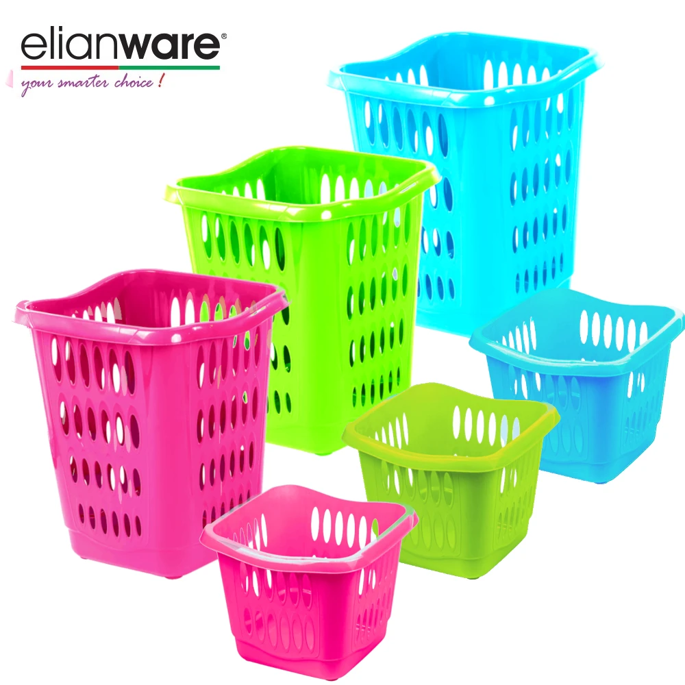 Elianware High Quality Large Loading Amount Plastic Square Size Shopping Storage Basket with Handle