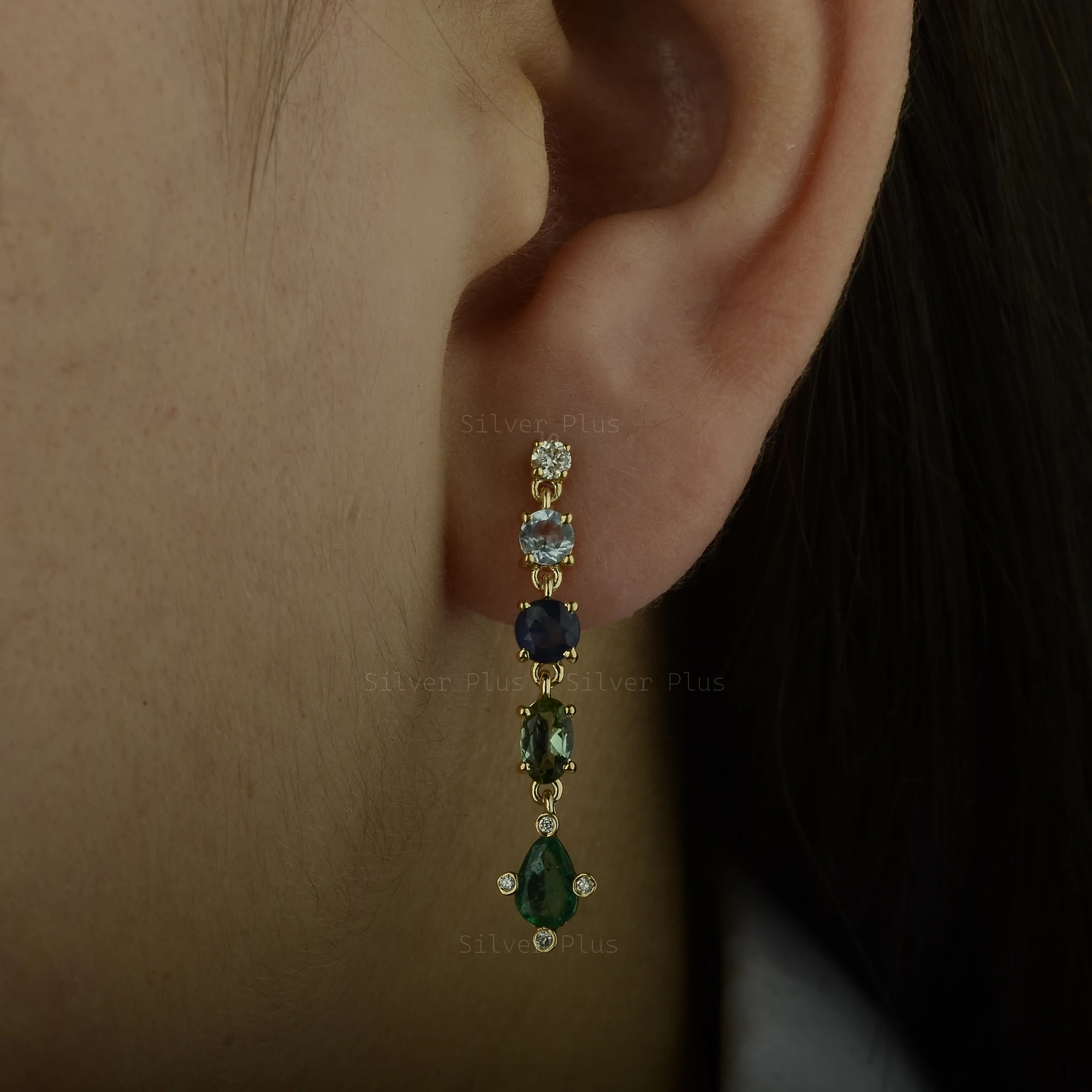 New Style Long Tassel Drop Earrings Solid 18k Gold Multi Layer Natural Stone Diamond Long Drop Earrings For Women