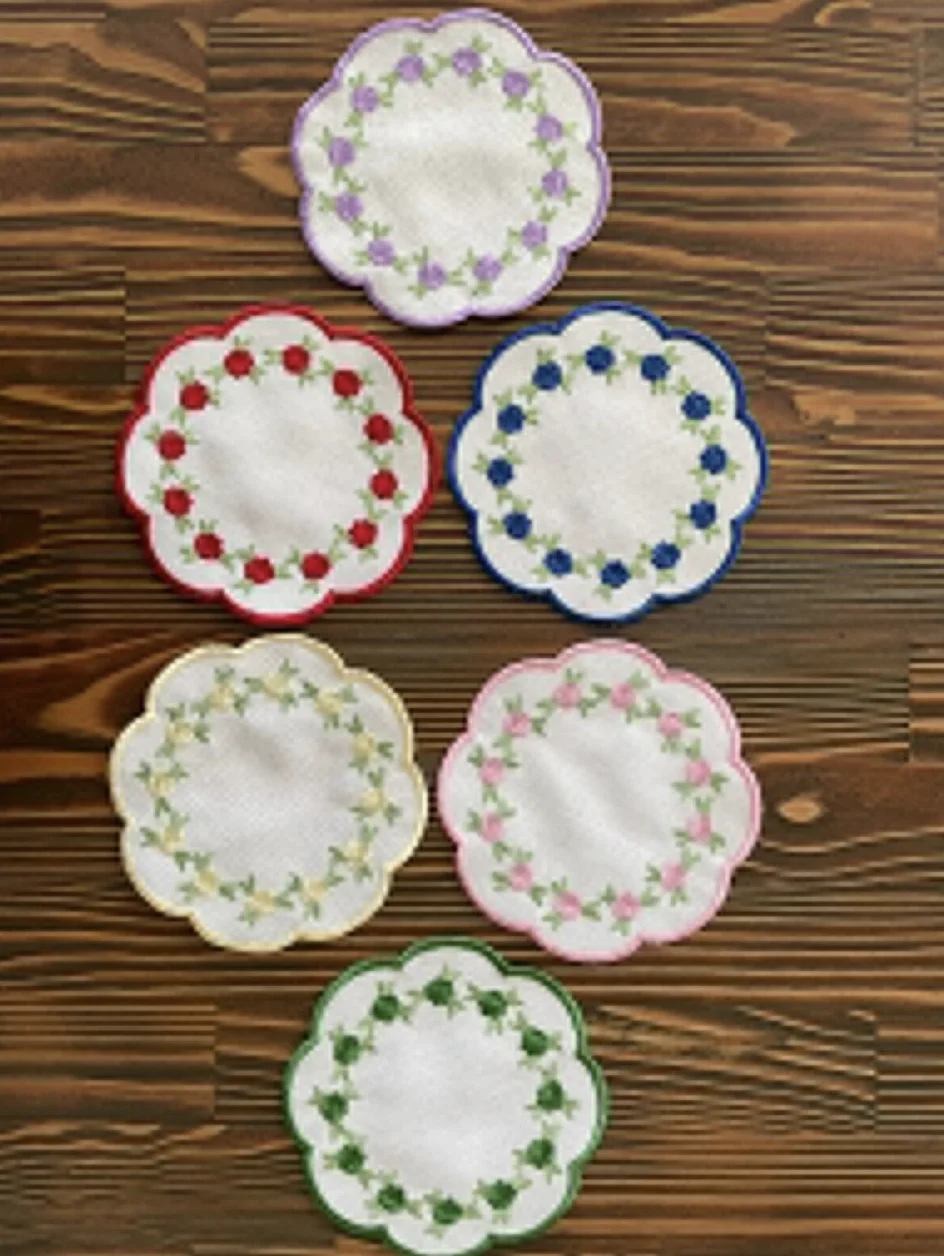 Set of 6 Reusable Embroidered Flowers Napkins for Coffee Tea Cookie Serving New Home Table Cloth Napkins