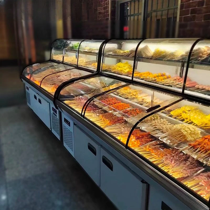 8- Display refrigerator with three cabinets & three temperature control large capacity food display hot pot fridge