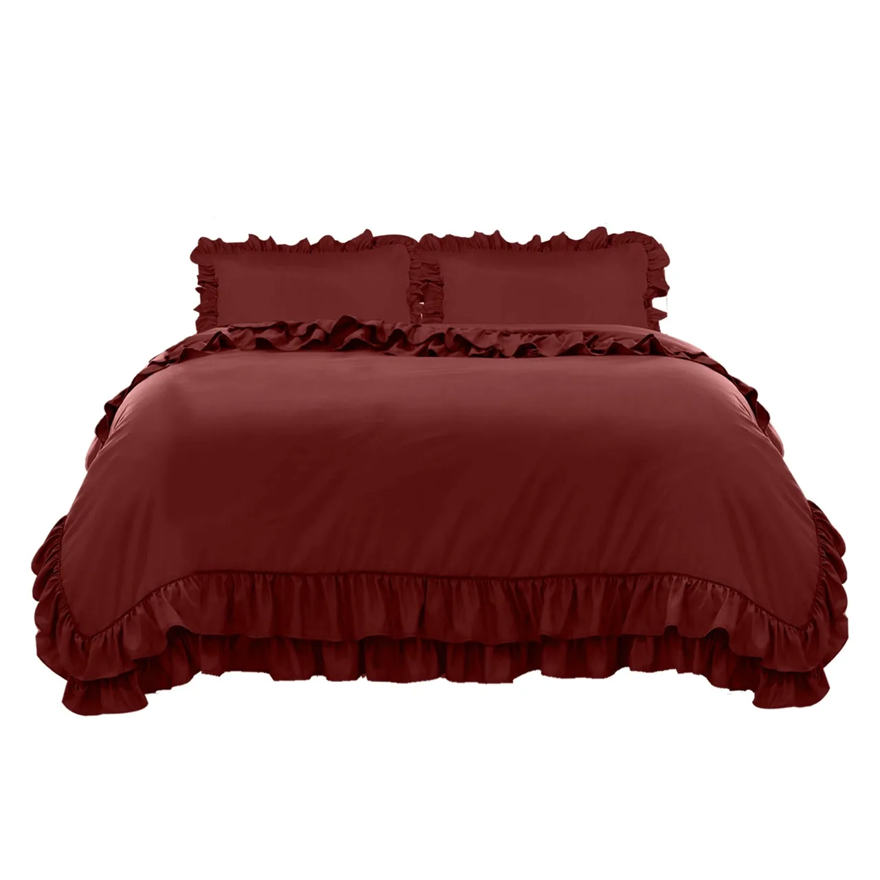 New Design custom made Ruffled style Burgundy Duvet set Microfiber duvet cover custom OEM ODM solid color for bedroom
