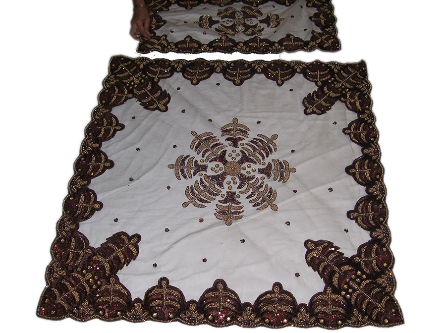 Handmade Hand zari embroidery handicraft table cover square silk hand embroidery Indian Wholesale Lot of table cover