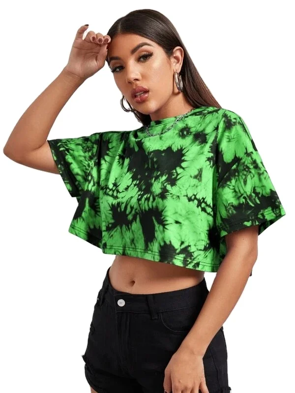 Top Quality Many Colors Women Summer Tie Dye Crop Tee Short Sleeve T Shirt Woman Tee Shirt With Your Logo
