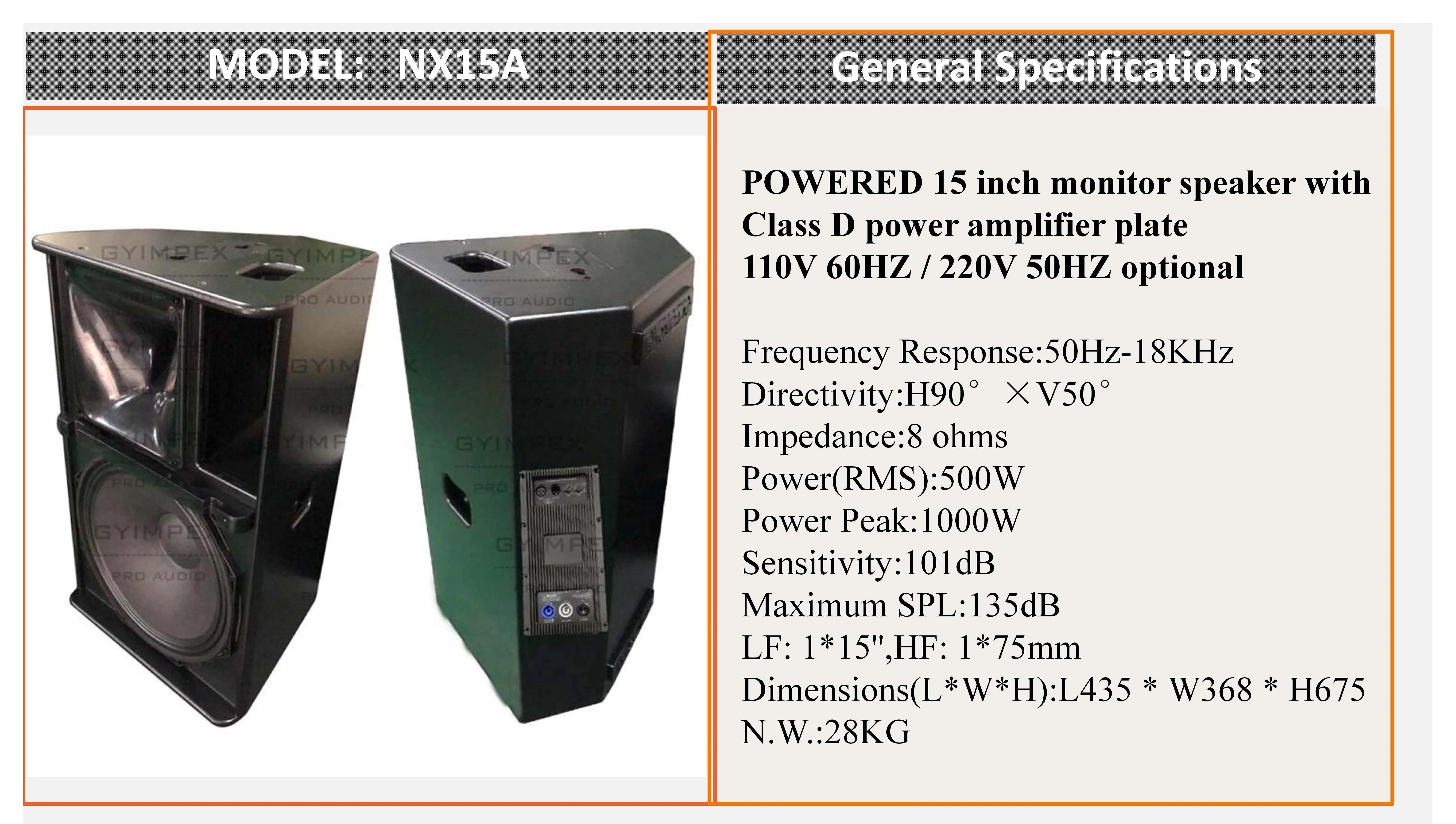 500watts high powered single 15 inch active full range speaker