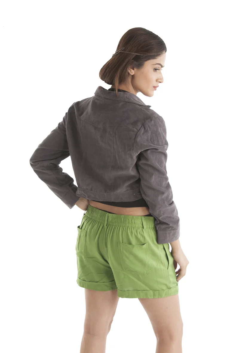 Latest 2024 New Style Corduroy Short Cotton Bomber Jacket with Coat Collars and Buttons for Girls Available at Wholesale Price