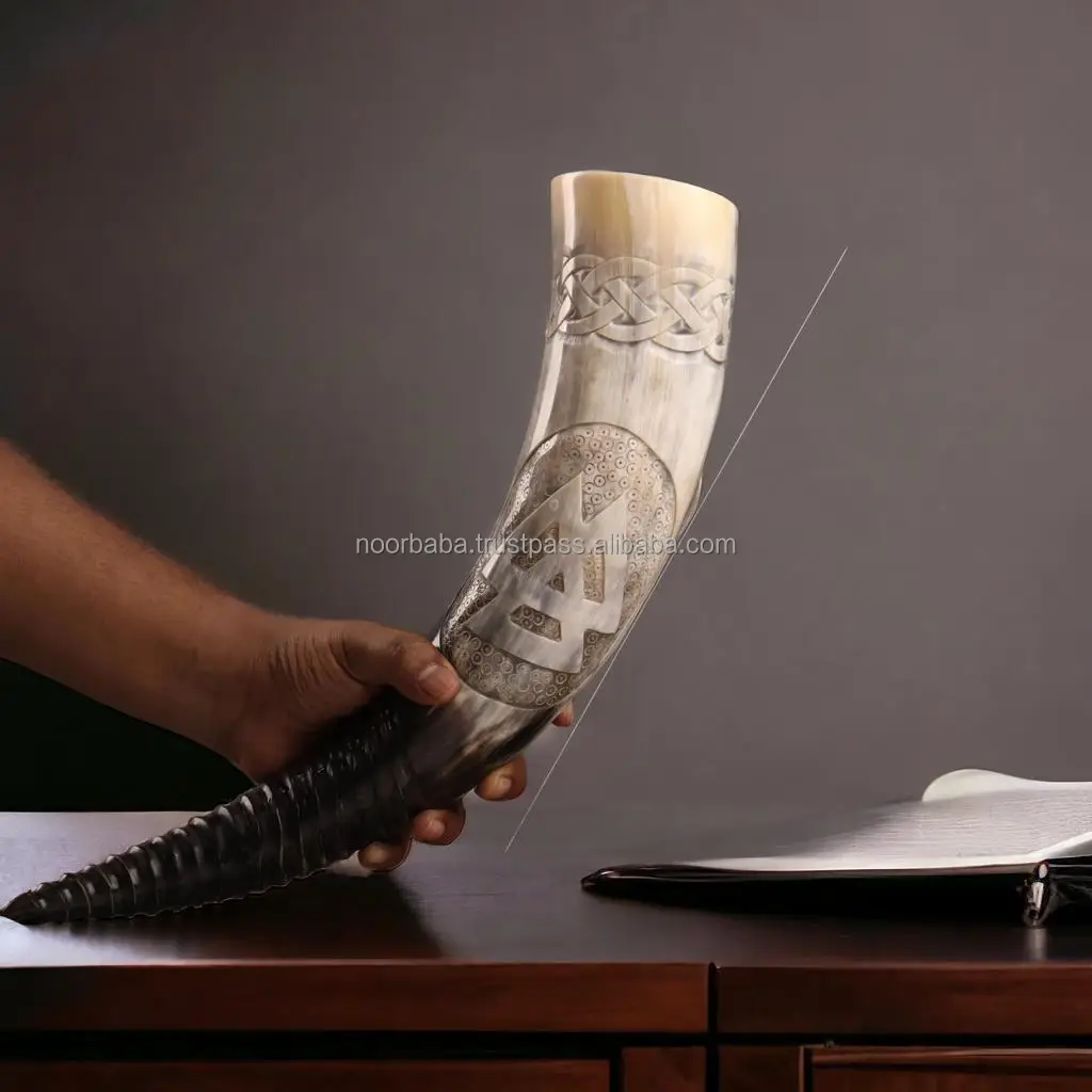 Best quality of viking drinking horn with high quality valknut and Viking band agate engraving by noorbaba international
