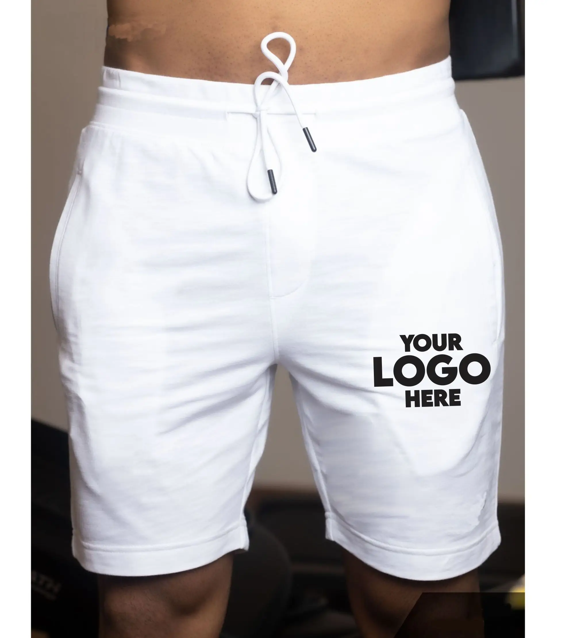 Essentials Custom Logo Fleece Cotton Heather Grey Gym Jogger Shorts High Waist Athletic French Terry Workout Sweat Short