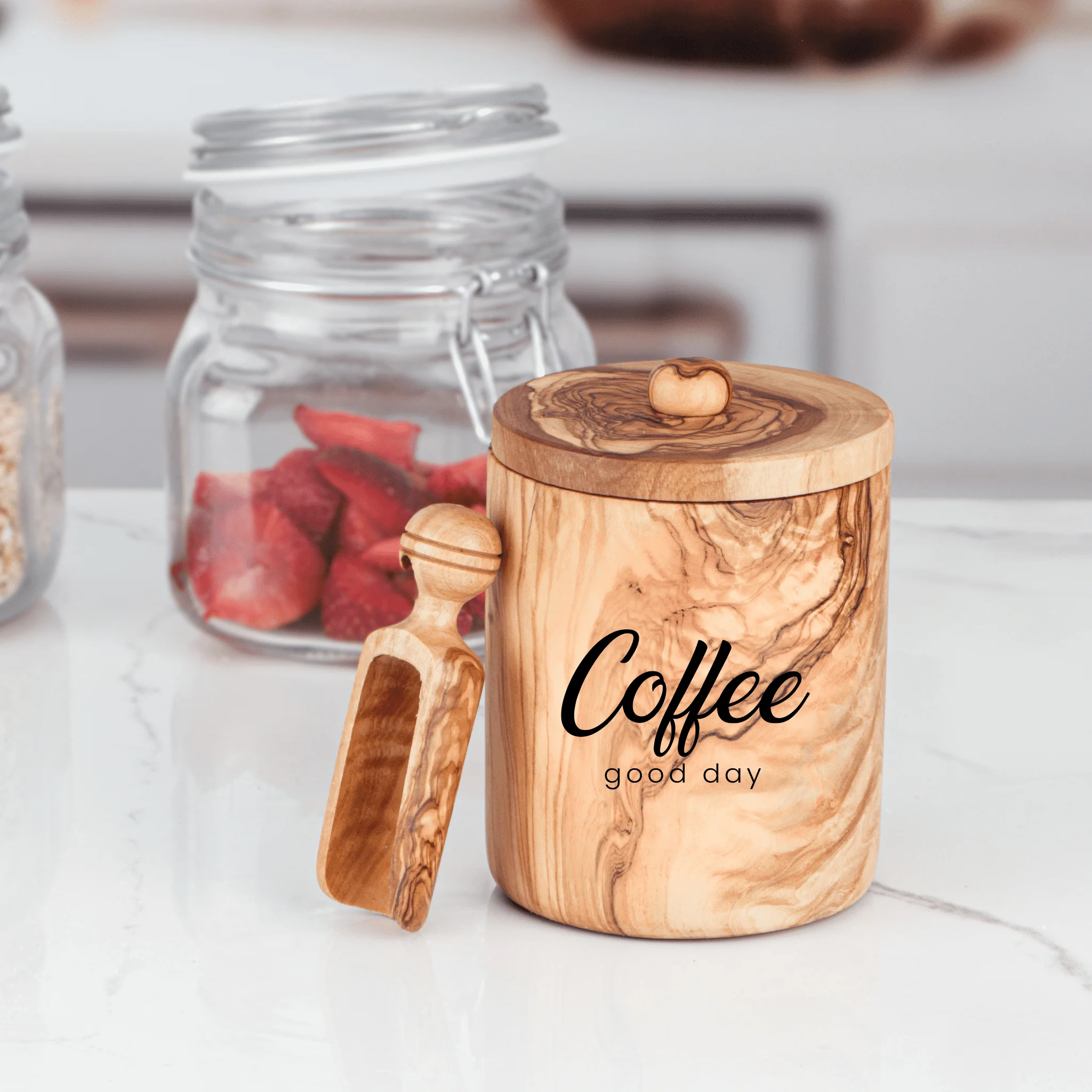 Salt Cellar with Lid and Spoon Handmade from Olive Wood / Wooden Salt Cellar / Salt Box Cellar