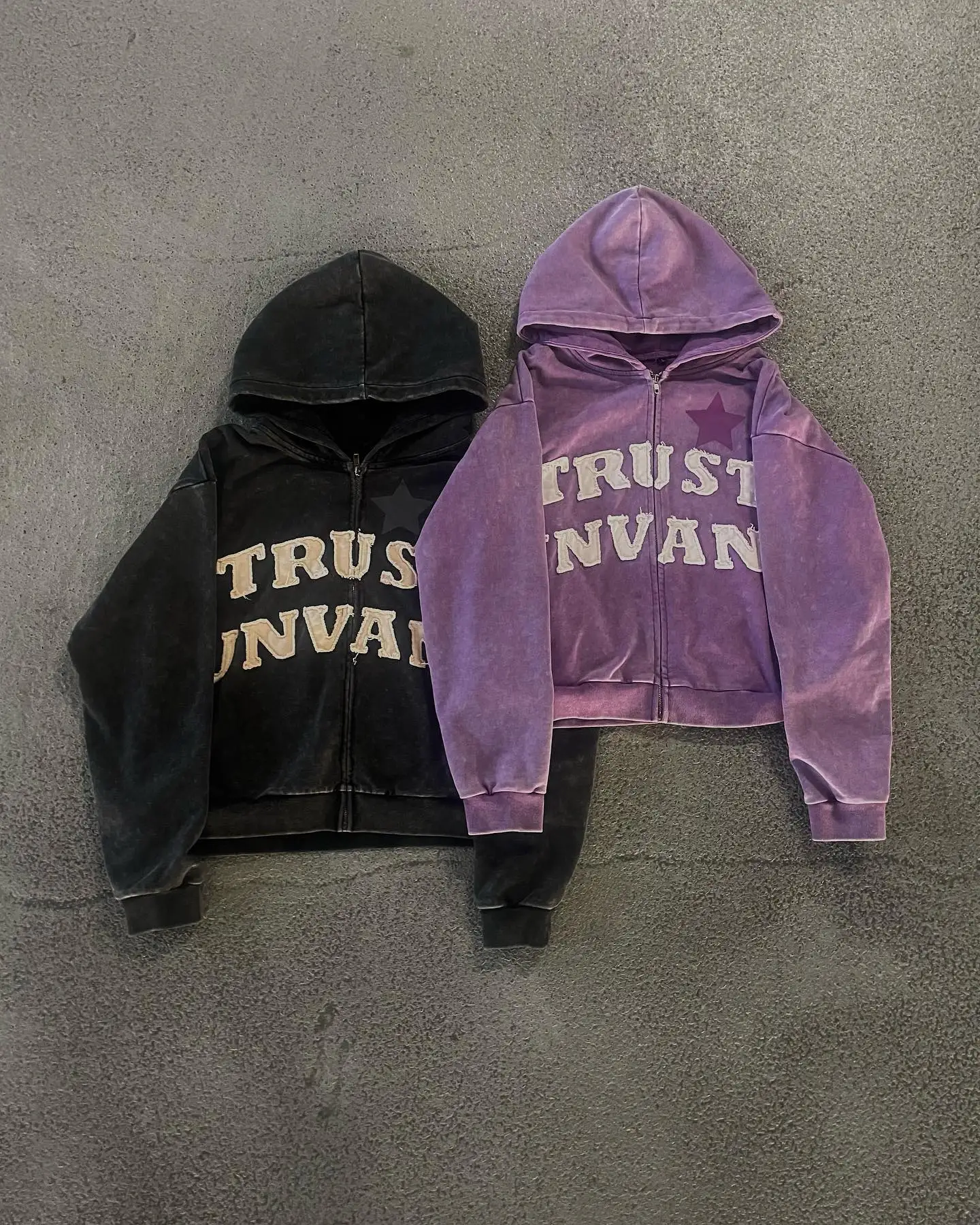 Custom logo Street Wear Vintage Heavyweight distressed patch embroidery printing Custom Printing Zip up cropped Hoodie