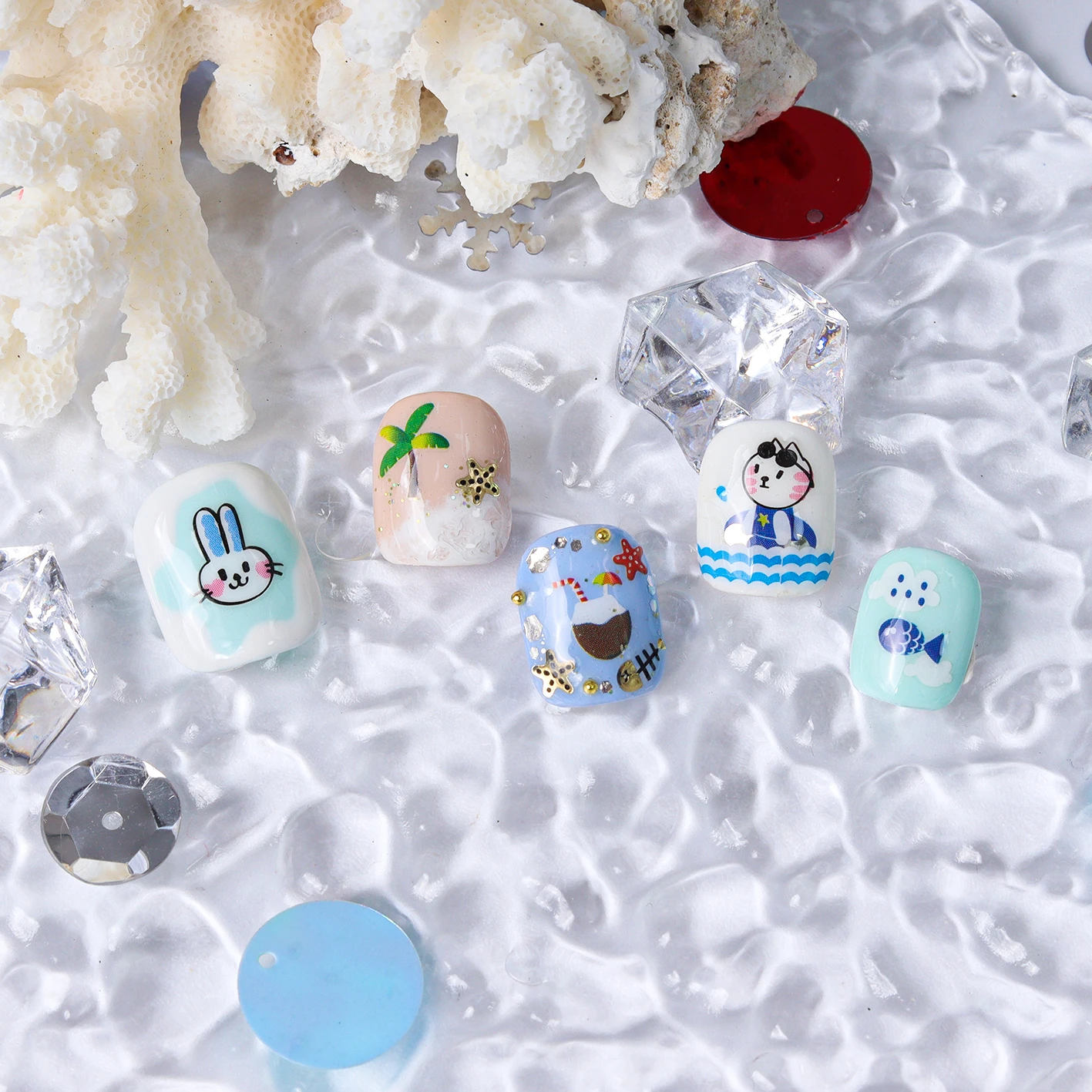 Be my Sweetie #69011 Wow, Aloha Cute lovely cat nail sticker Summer sea shell fish Beach Korea oem odm Nail polish uv gel art