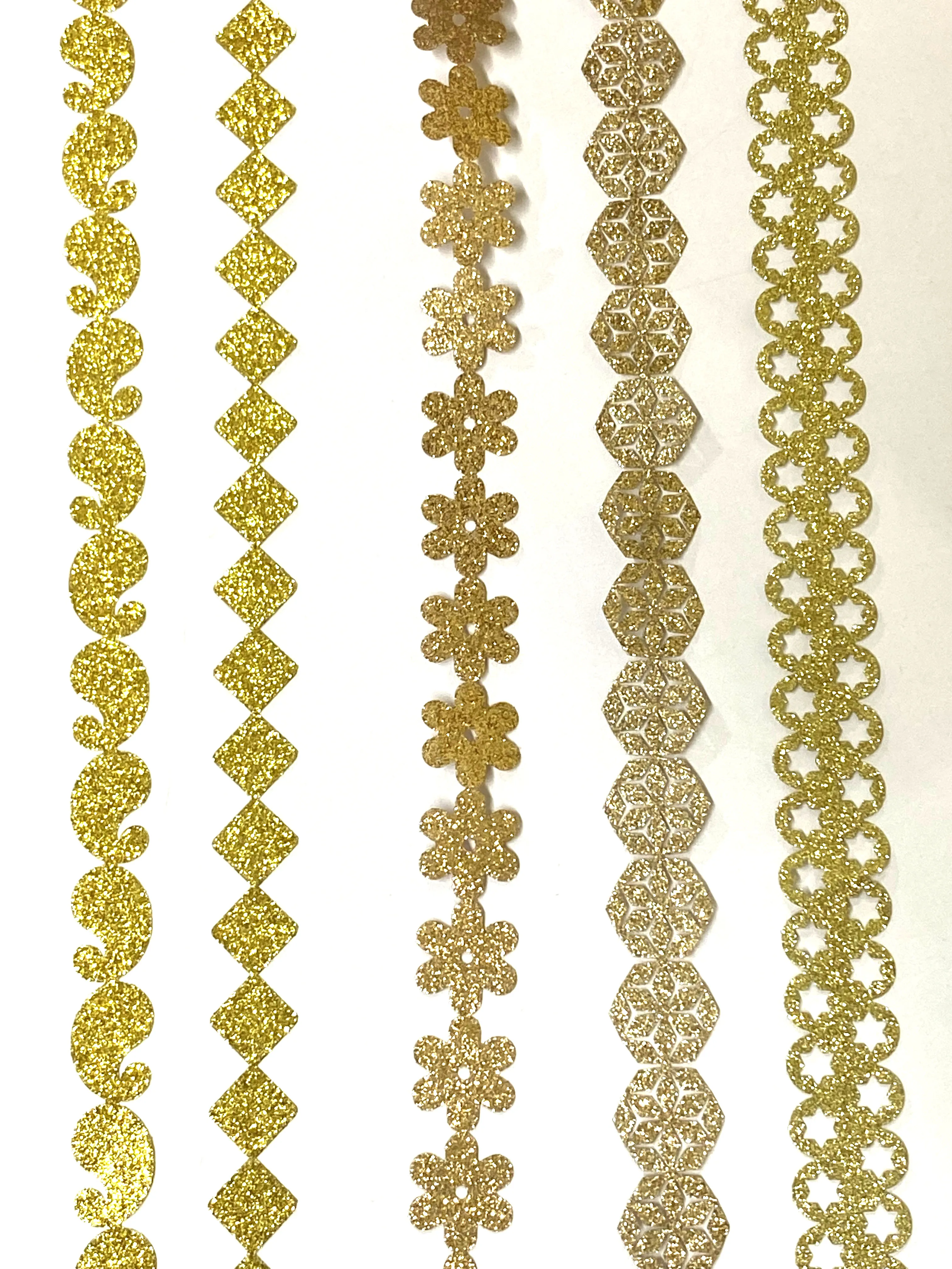 Wholesale Sequin Gold Color Metallic Glitter Embroidery Lace Trimming For India And Pakistani Dress Different Shape Available