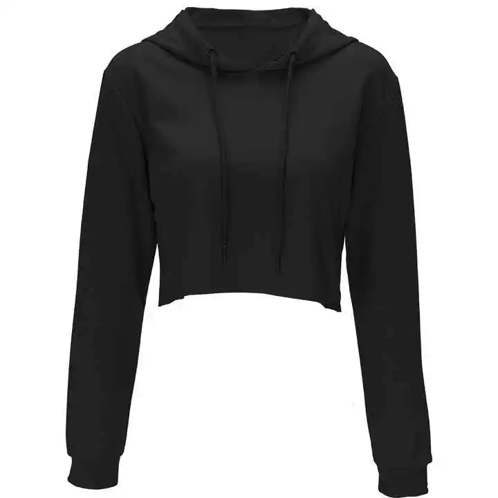 Wholesale Long Sleeve Sweatshirt Hoodie Lady Women Crop Top Pullover Hoodies Short Hoodies