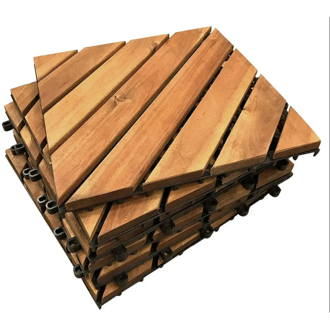 Contemporary 12-Slat Wood Composite Deck Tiles Easy-to-Install Interlocking Tiles Outdoor Balcony Patio Flooring Do-It-Yourself