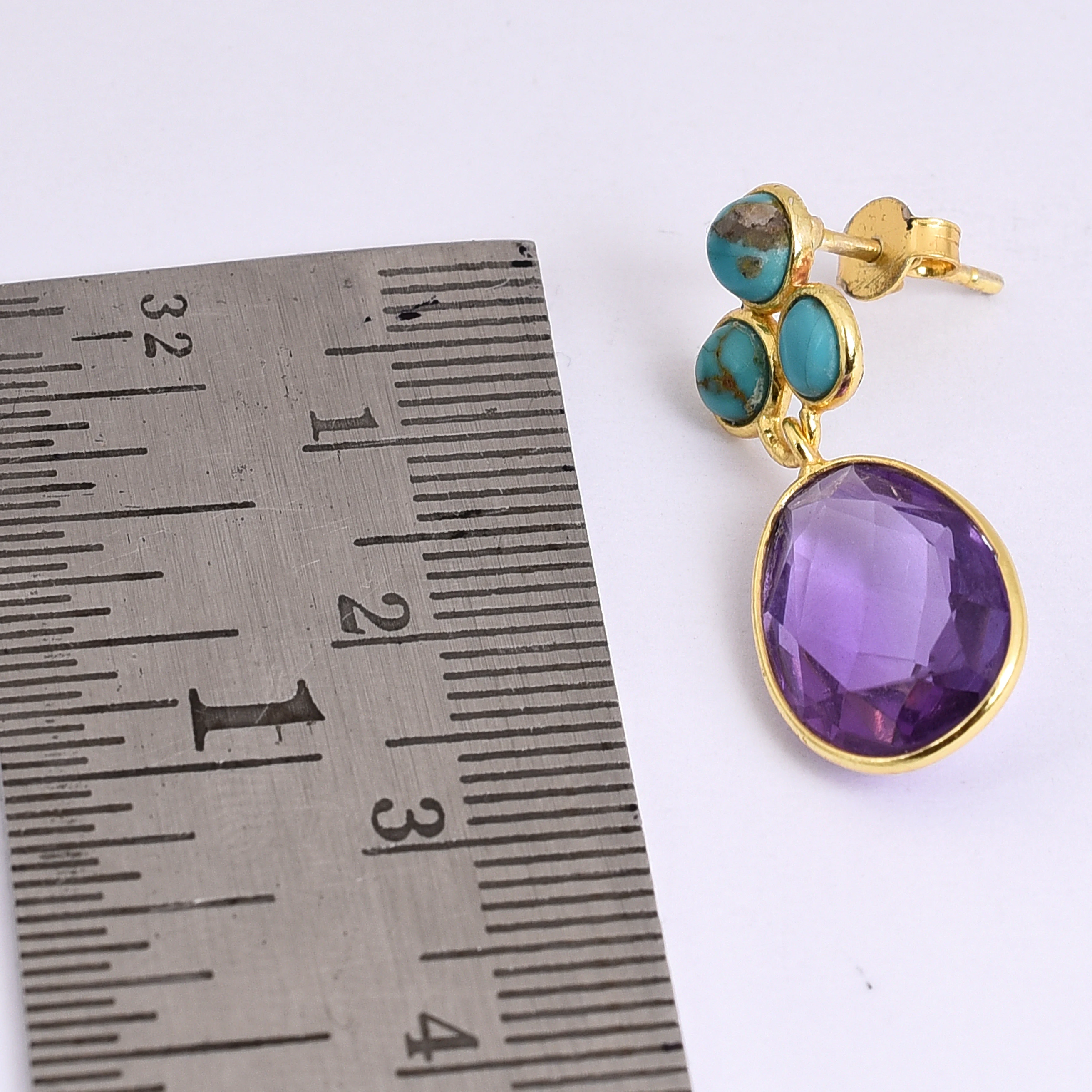 925 Sterling Silver Gold Plated Earring with Turquoise and Amethyst Earring Handmade Jewelry Gift For Her Wholesale Jewelry