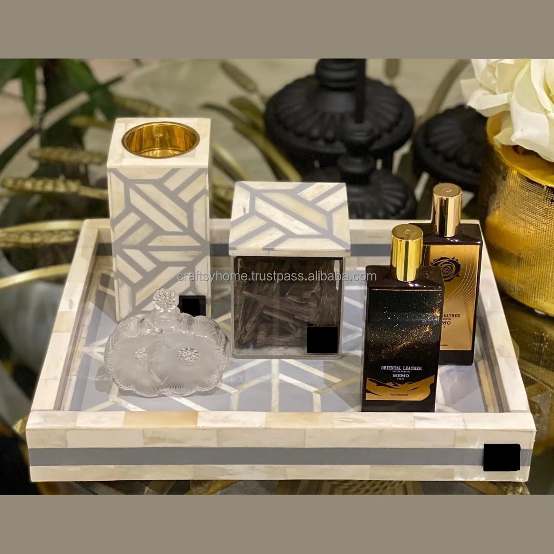 Indian Handmade Luxury High Quality Acrylic Bone Inlay Serving Tray Direct Factory Price for Home & Hotel Decorative Feature