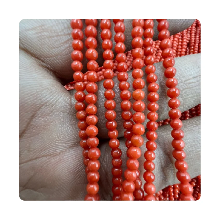 Custom Size Natural Italian Coral Smooth Round Ball Shape Beads Size 2.5 Mm to 3.5 Mm Approx 20 Inches Necklace Coral Beads