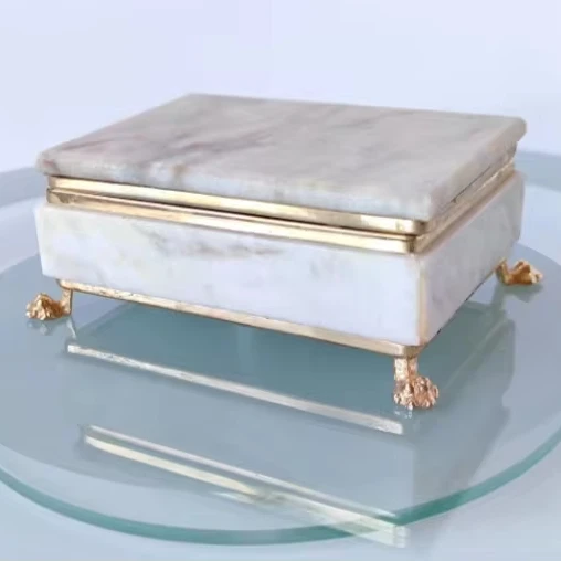 Vintage Marble Jewelry Box from Unique Craft India Stone Jewelry Case with Brass Frame for Christmas Gifts and Decorations