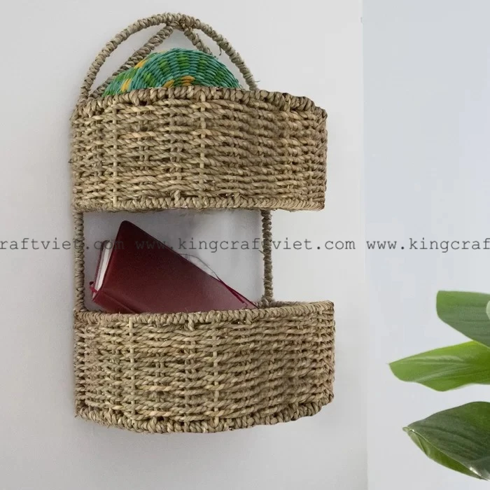 2-х уровневые бамбуковая полка полукруг настенный органайзер для хранения с корзины настенная ручной работы Вьетнама FBA Amazon