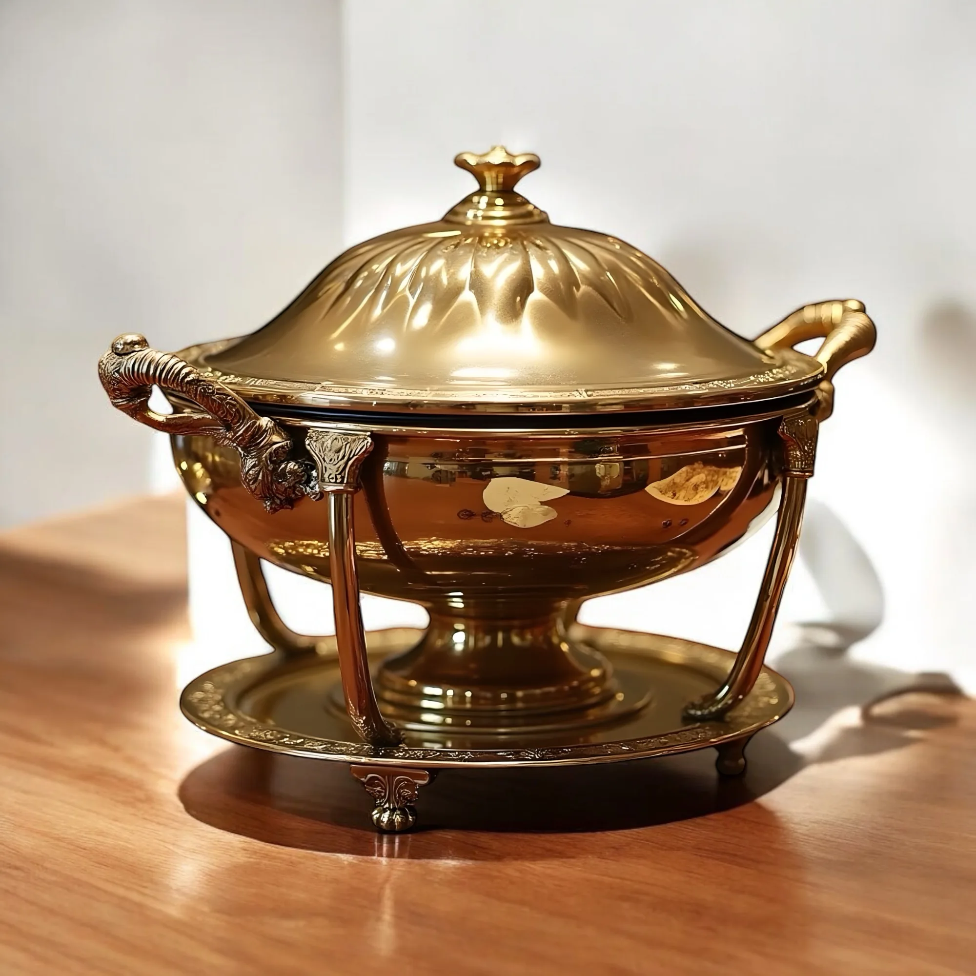 Высококачественная Роскошная латунная тарелка для жарки и из нержавеющей стали буфета подогреватель сервировочные блюда с крышкой Подставка свадьбы