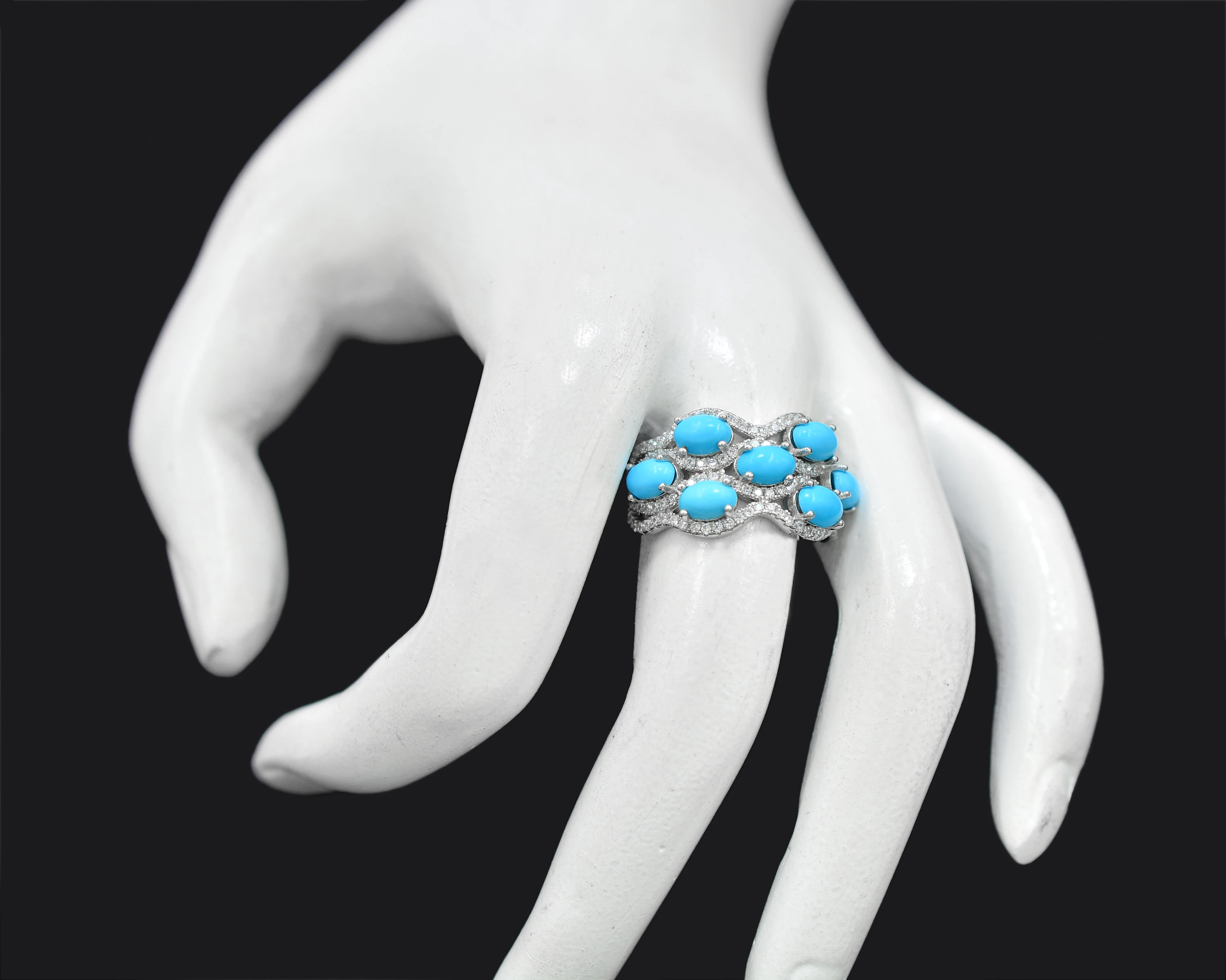 Top Trending 6x4 MM Oval Cut Natural Sleeping Beauty Turquoise Gemstone 925 Solid Silver Women Ring Wedding Jewelry Supplier