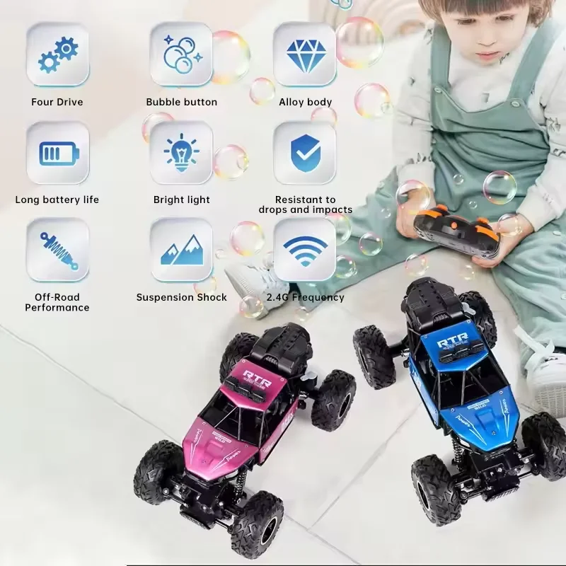 2.4Ghz Bubble Spray Rc Car 360 Degree Rotation Bubble Remote Control Car Toys Gifts With Lights Kids Summer Outdoor Bubble Toys