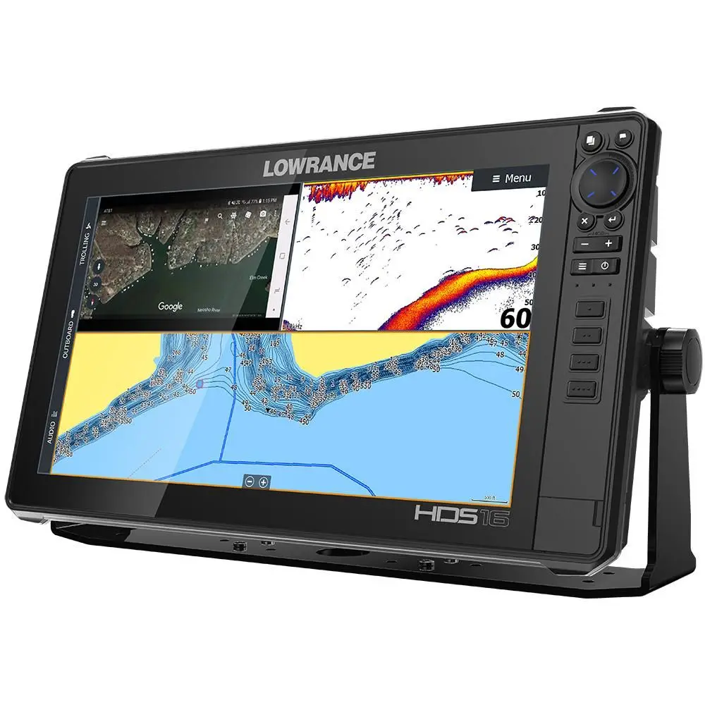 New Authentic Lowrance HDS-16 Live Fish Finder with Active Imaging 3-in-1 Transom Mount Transducer C-MAP