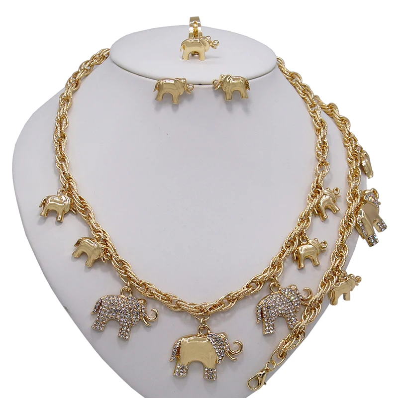 Zhuerrui New Design Heart Shaped Jewelry Sets Artificial Silver Crystal XO elephant Necklace Jewelry Set X0075