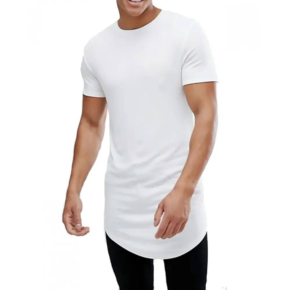 breathable OEM cotton longline men plain elongated t shirt Custom made Classic streetwear styles elongate t shirt