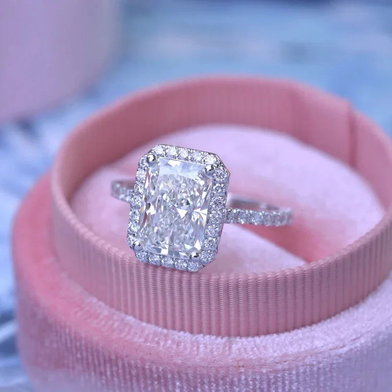 GRA Certified Radiant Cut 2.50Ct Moissanite Diamond Halo Engagement Solid Gold Ring Gift For Her Wedding Ring for Women