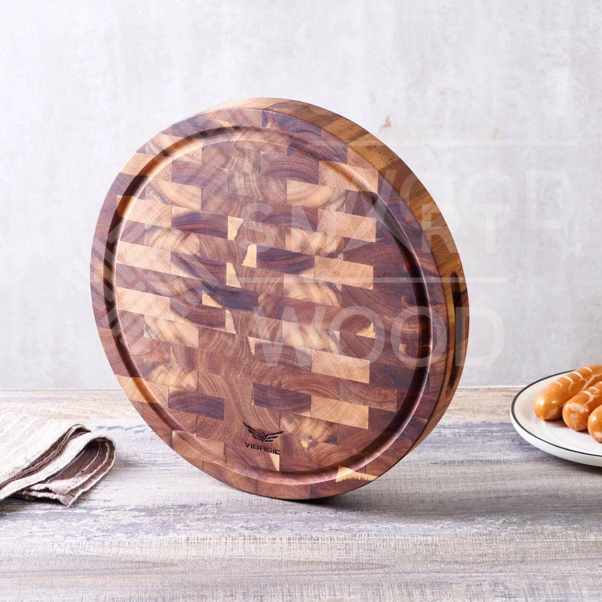 GOOD QUALITY  WOOD ACACIA END GRAIN ROUND SHAPE WOOD CUTTING BOARD CHOPPING BLOCKS BUTCHER BLOCK FROM SMARTWOOD