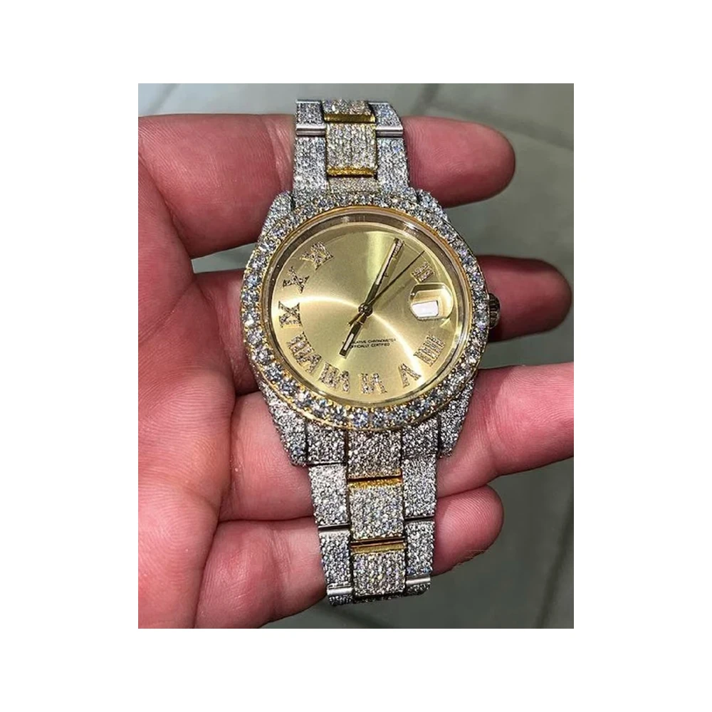 28 Ct Luxury Moissanite Hip-Hop Automatic Diamond Handcrafted VVS1 Studded stainless steel belt Buy Now At Low price